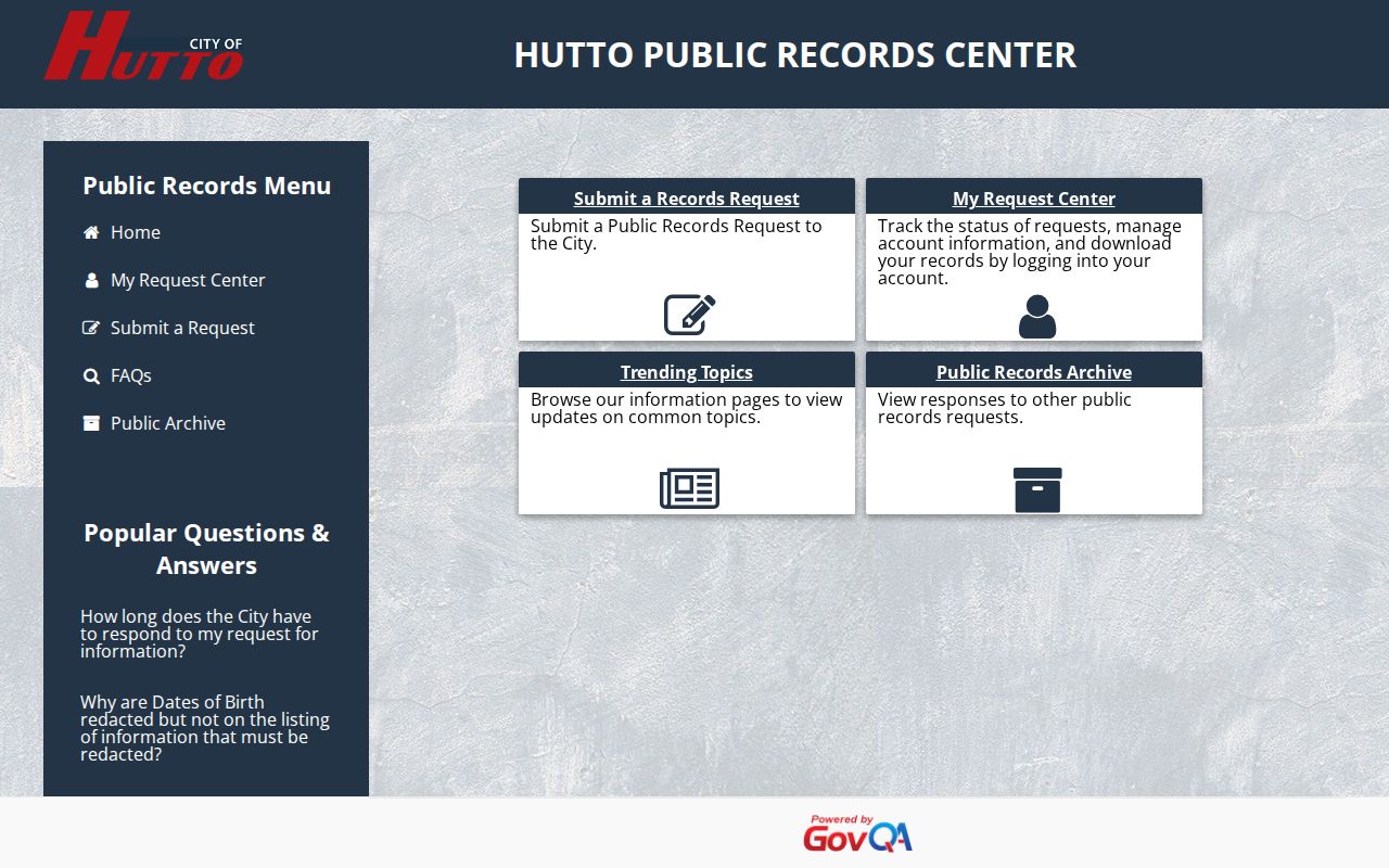Hutto residents directory Public Records Center home screen