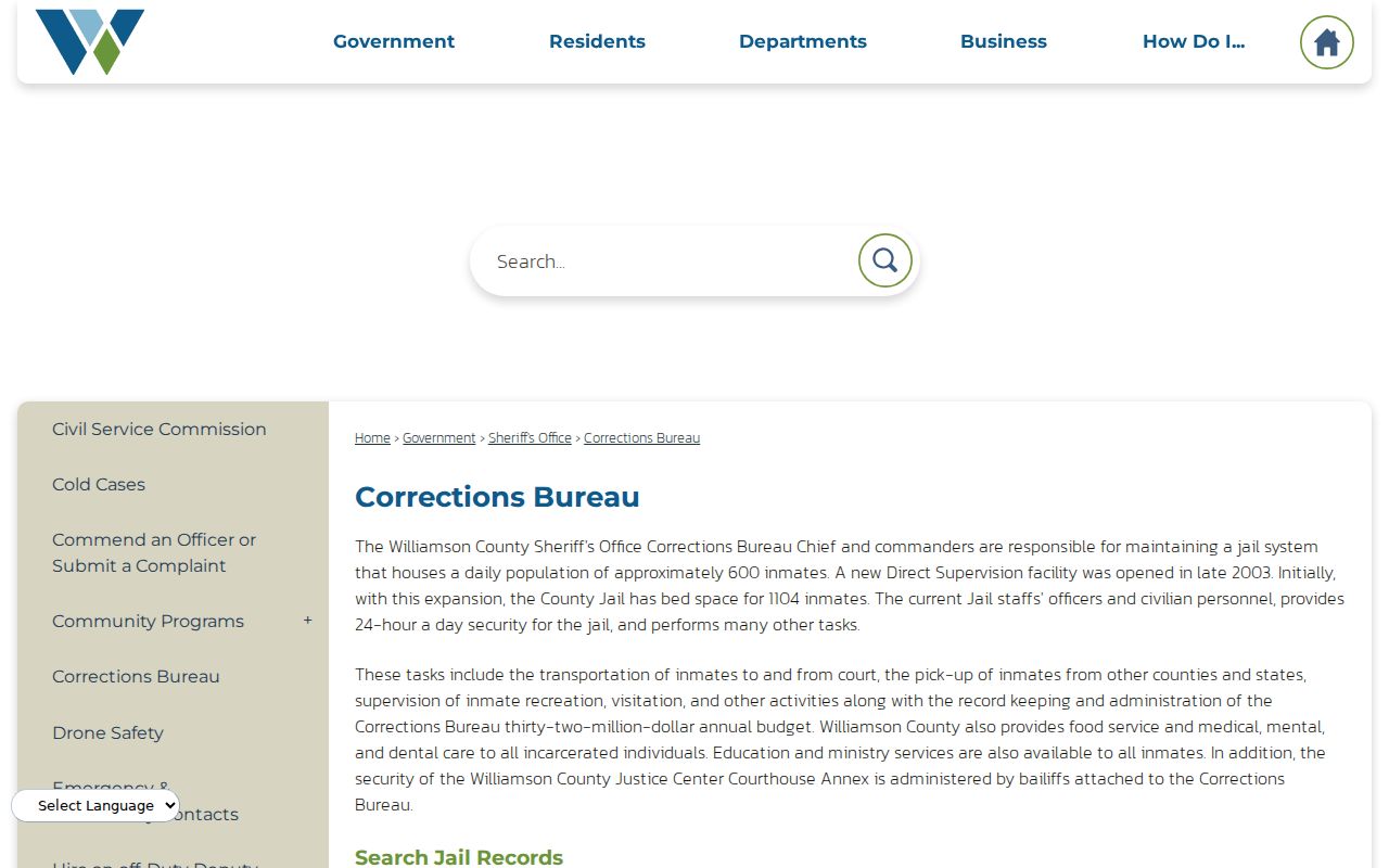 Hutto residents directory Williamson County corrections lookup page