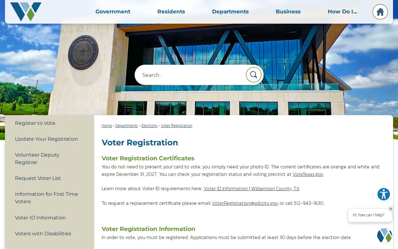 Hutto residents directory Williamson County voter registration page