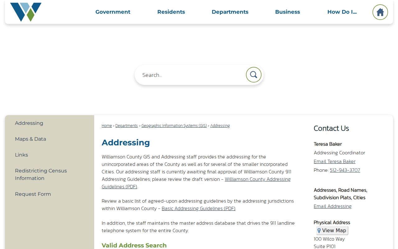 Hutto street directory Williamson County address certification information